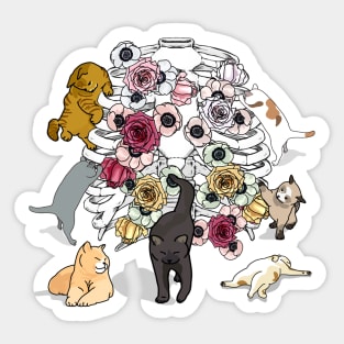 Gothic Cats Playing in Ribcage With Roses Sticker